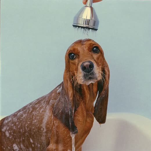 A spaniel being bathed and shampooed